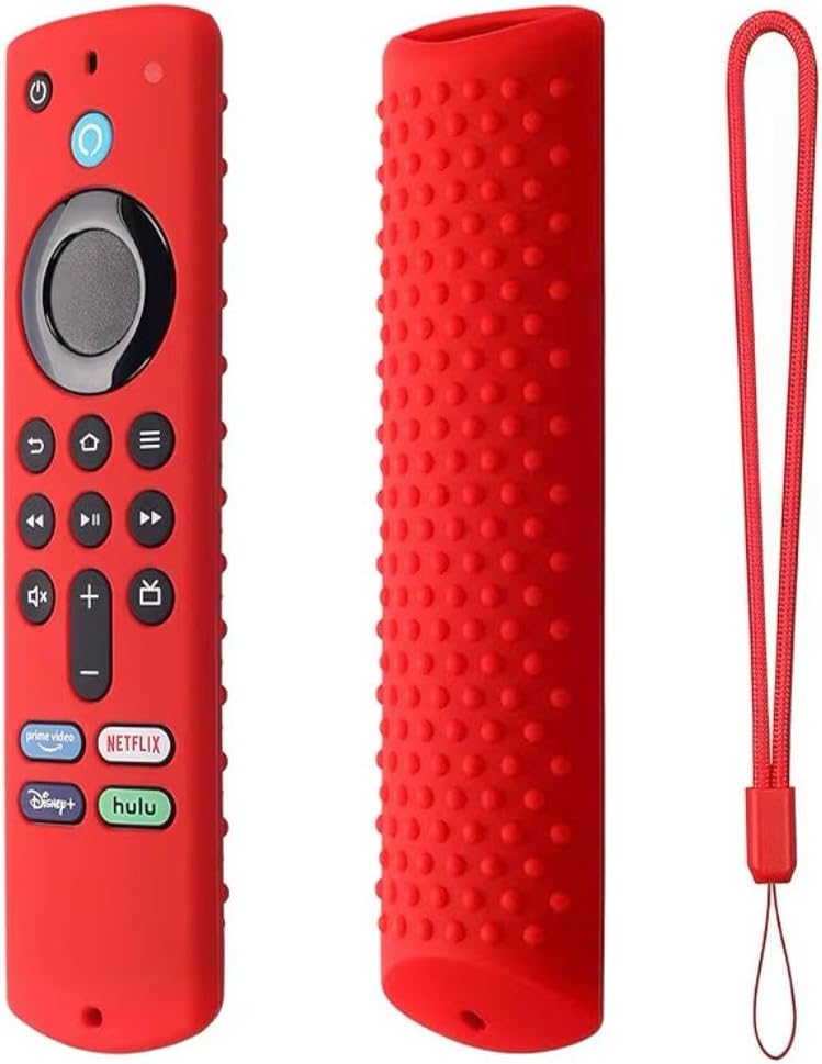 Capa Para controle Fire-TV-Stick 4K/3rd Gen | Estojo de controle remoto de silicone macio com cordão. Capa protetora para controle Fire-TV-Stick 4k - 3ª Geração - Vermelho