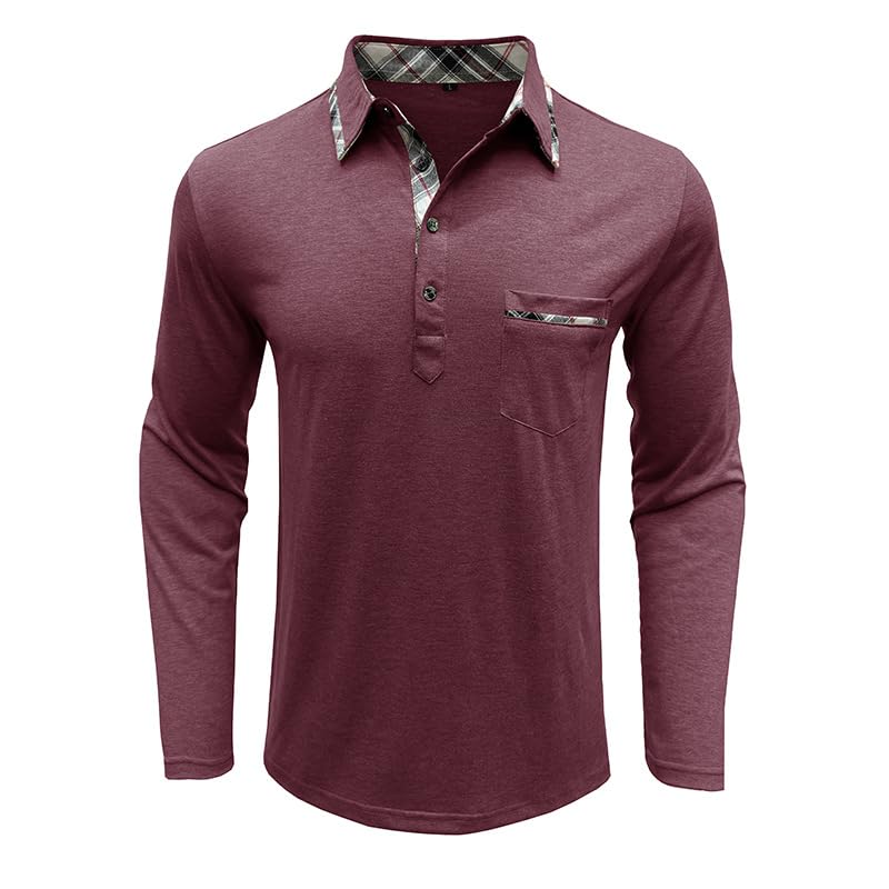 Mens Long Sleeve Polo Shirts Casual Button Moisture Cotton Tees Stylish Tops Golf Shirts with Pocket2