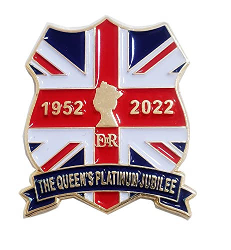 Trafford2009MU 1952-2022 UK The Queen s Platinum Jubilee Elizabeth Regina Union Jack Enamel Pin Badge Brooch, 28x25mm
