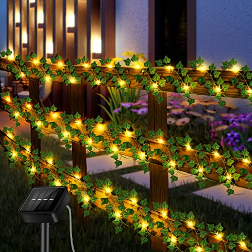 YUNYODA Guirnalda de Luces de Hiedra, 8M Artificial Hiedra luz Solar Para Exteriores Impermeable, 80-LED Luces de Cadena Artificiales Plantas Para Bodas Terraza Jardín Decoración De Pared