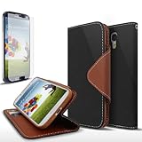Cellto PU/Faux Leather with Stand and Magnetic Flap Closure Wallet Case for Galaxy S4 - Midnight Black/Brown