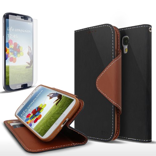 Cellto PU/Faux Leather with Stand and Magnetic Flap Closure Wallet Case for Galaxy S4 - Midnight Black/Brown