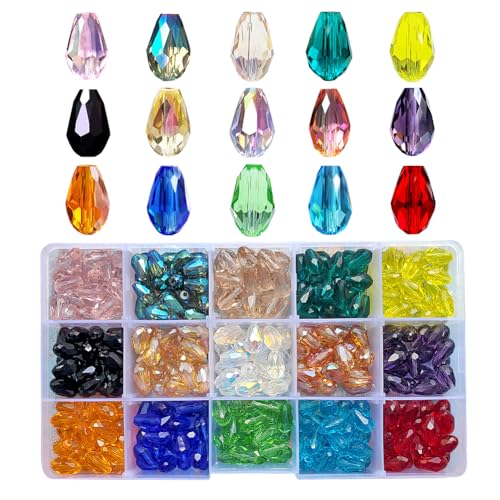 Image of 8x12mm Teardrop Glass Beads for Jewelry Making, 300pcs Faceted Vertical Hole Shape, Crystal Prism Beads for Pendants Bracelets Necklaces Earring