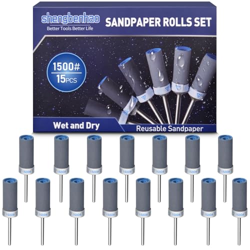 Image of 15Pcs 1500 Grit Sanding Drums Sandpaper Sticks Set for Dremel Rotary Tool with 1 /8 inch Shank, Sanding Bits Kit Rotary Tool Accessories for Metal Rust Removal /Jade Polishing /Stone Grinding (1500 Grit)