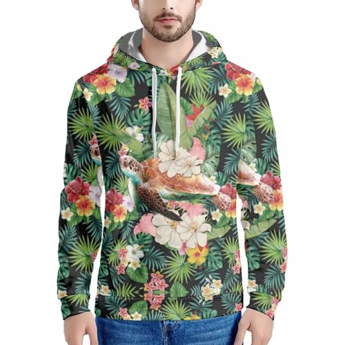 Image of Forchrinse Green Palm Tree Sea Beach Mens Hoodies Pullover Long Sleeve Fleece Hoodie Cozy Sport Casual Outwear