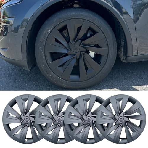 2025 Tesla Model Y Juniper Wheel Covers 19 Inch - Sport Style Aerodynamic Design, 2025 Model y Wheel Covers 19 inch Easy Snap-On Installation (Matte Black)