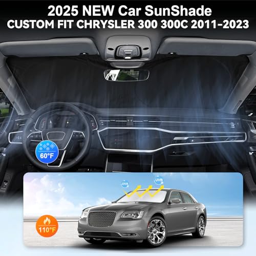 Sunshade for Chrysler 300 Windshield Sun Shade for Chrysler 300 300C 2011-2023 2024 2025 Car Accessories Foldable Front Window Shield Cover Sun Visor Protector 2 Layers Block UV Rays Heat with Pouch