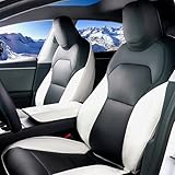 MeeKooMay Tesla Model 3 Seat Cover Customized Fit 2024 2025 Long/Standard Range (Not Fit Performance) Full Set Nappa Leather Cushion Cover Airbag Compatible (Black+White 24-25)