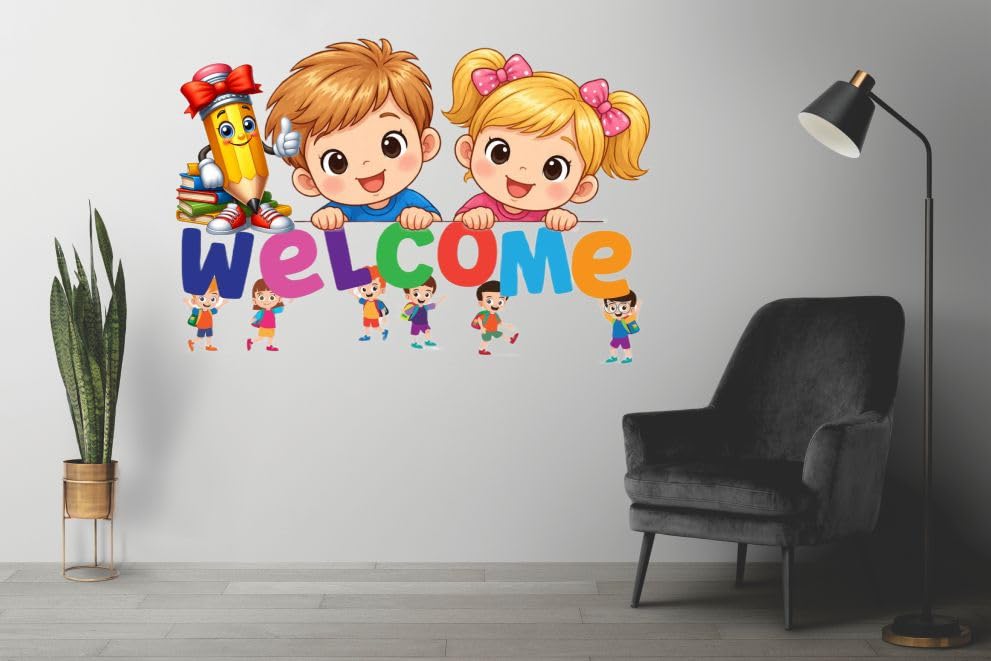 Ruhi Decor Welcome Cute Open School Child Fun Kids Education Play Ground Wall Sticker PVC Stickers Waterproof Laminated Wall Stylish for Living Room-image-14