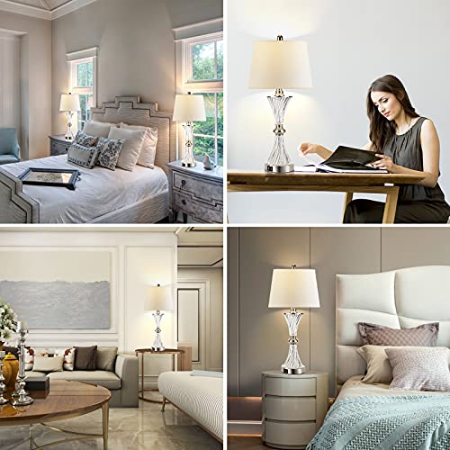Touch Control Table Lamp for Bedrooms 3 Way Dimmable White Drum Shade Modern Bedsides Nightstand lamp Set of 2 with 2 USB Charging Port(Bulbs Included)