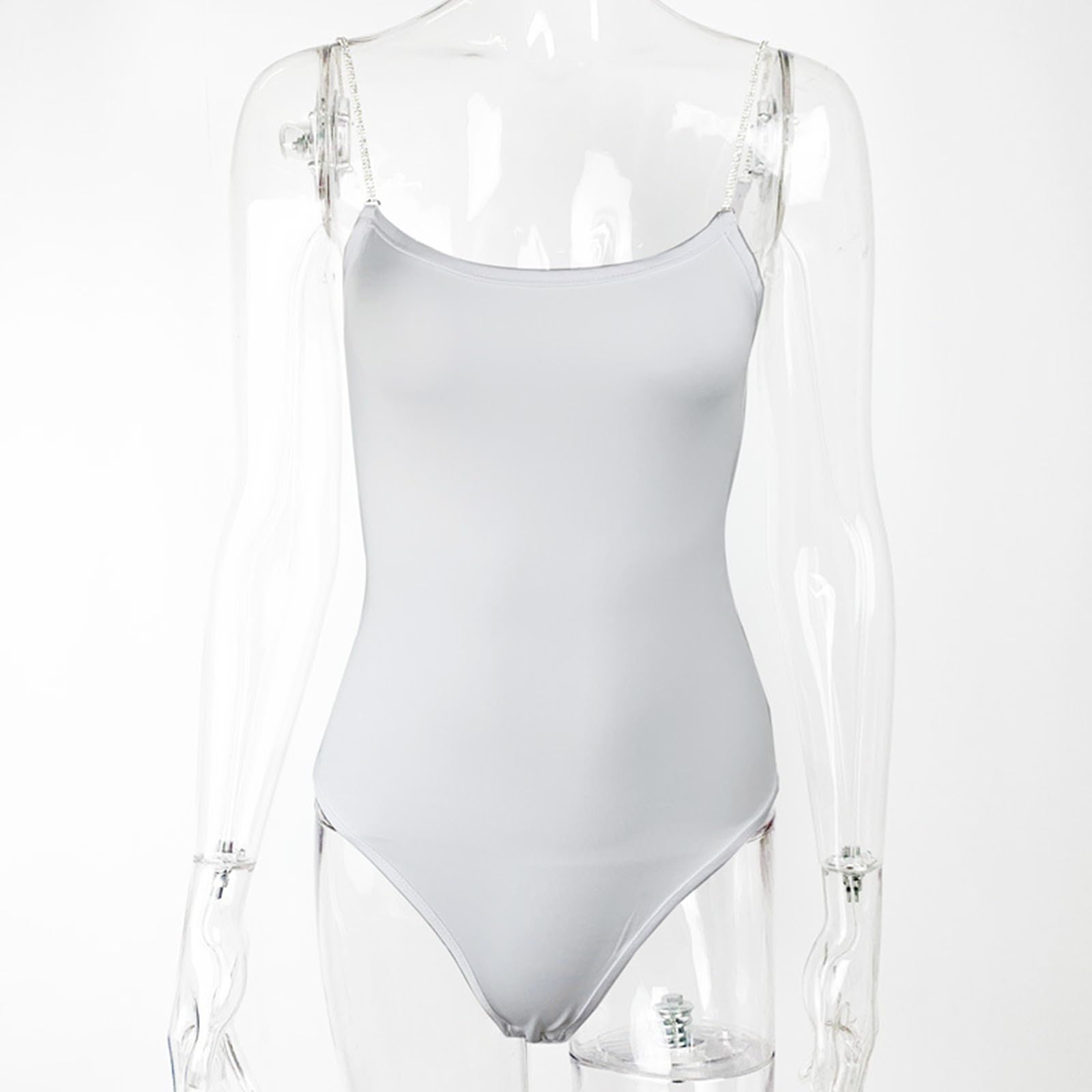 ISCBAFYX Body da Donna con Strass, Spalline Sottili, Gamba Alta, Senza Maniche, Top Estivi, Abiti Eleganti da Festa