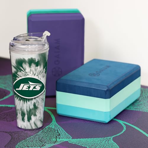 Image of Rico Industries NFL Football New York Jets Metallic Tie Dye 24oz Metallic Acrylic Tumbler with Hinged Lid, Officially Licensed Double Wall Tumbler with Straw