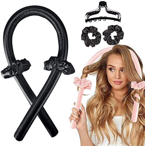FOLANDO Lockenwickler ohne Hitze, Rutschfest Heatless Lockenwickler über Nacht mit Haarklammer, Wave Formers über Nacht, DIY Haare Locken Ohne Hitze Frisurenset für langes mittleres Haar(schwarz) Cover