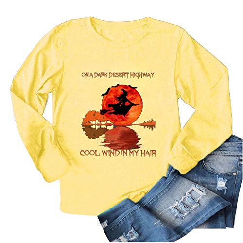 Great Deal! Dosoop Womens On A Dark Desert Highway Cool Wind in My Hair Halloween Witch Shirt Graphi...