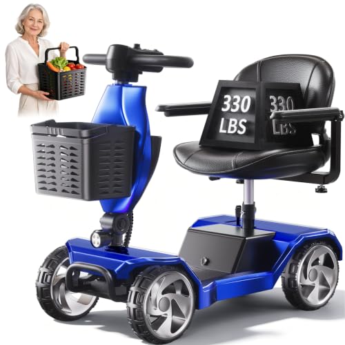 IQIRAF Foldable Mobility Scooters for Seniors,Blue Powered Electric Mobility Scooter,330LBS Capacity,15.5-Mile Range,4 Wheel Lightweight Mobility Scooters for Adults,Folding Travel Motorized Scooter