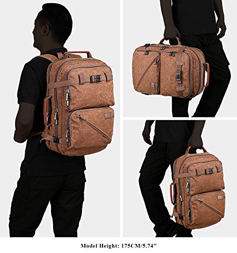 WITZMAN Travel Backpack for Men Carry On Canvas Backpack Duffel Bag Durable Rucksack (A561 Brown)