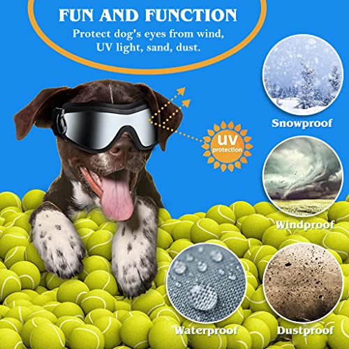 Image of Qpets Nylon Adjustable Dog Goggles Sunglasses For Outdoor Walking,Windproof Dustproof Goggle For Dogs Uv Protection Color Reflective Goggles For Medium Or Large Dog Fun Goggle For Dogs Black,1 Count