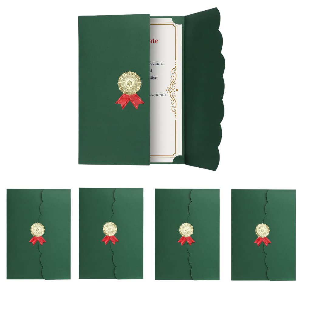 5Pack Diploma Cover A4 Award Certificate Holder Tri-Fold Invitation Card Cover Stock Certificates Cover Professional for Award Recognition Certificates Documents Paper Contract,Green 21.8X 30.4CM