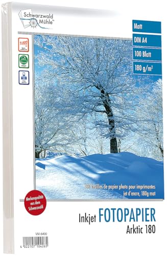 Schwarzwald Mühle Fotopapier beidseitig: 100 Blatt Inkjet-Fotopapier 'Arktic' matt 180g/m² A4 (Drucker Fotopapier, Druckerpapier für Fotos, Fotodrucker)