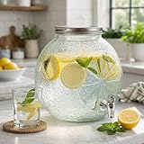 Dispenser Bevande in Vetro 5L con Rubinetto e Tappo Acciaio – Barattolo Porta Bibite 25x25 cm per Acqua, Cocktail, Eventi, Feste, Catering – Design Elegante e Compatto