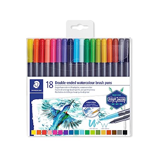 STAEDTLER 3001 TB18 Double Ended Watercolour Brush Pens Assorted Colour Pack of 18