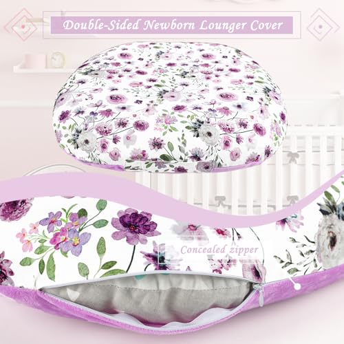 Image of GFU Newborn Lounger Cover Replacement, Soft Baby Lounger Cover 1 Pack, Breathable Infant Removable Slipcover for Boys Girls, Purple Flowers