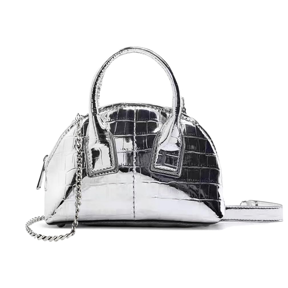 Mini Silver Crossbody Purse for Women Gold Purse Cute Small Top Handle Purses Pink Metallic Bag Shiny Chain