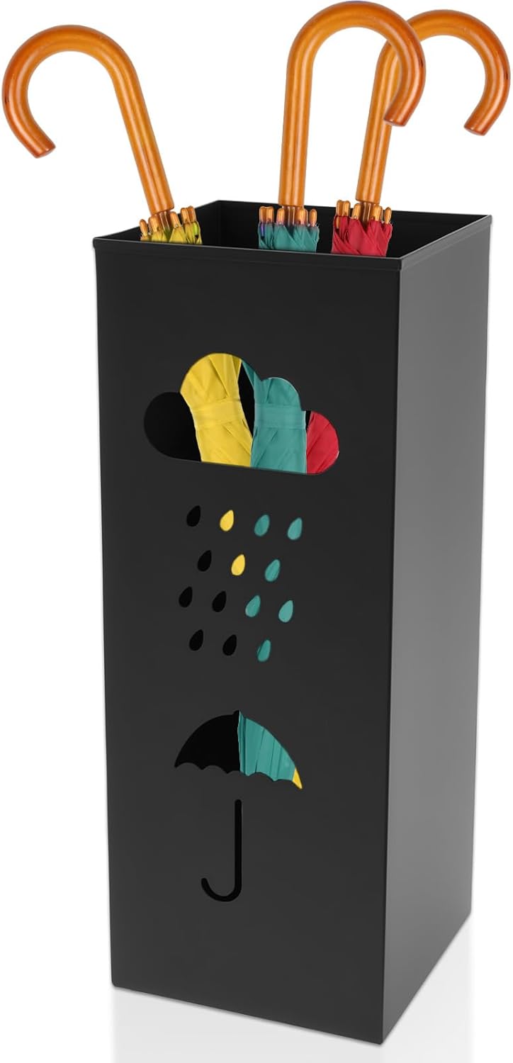 Umbrella Stand Metal Umbrella Holder,Hollowed Square Walking Cane Organizer Rack for Home Office Entryway(Black,1)