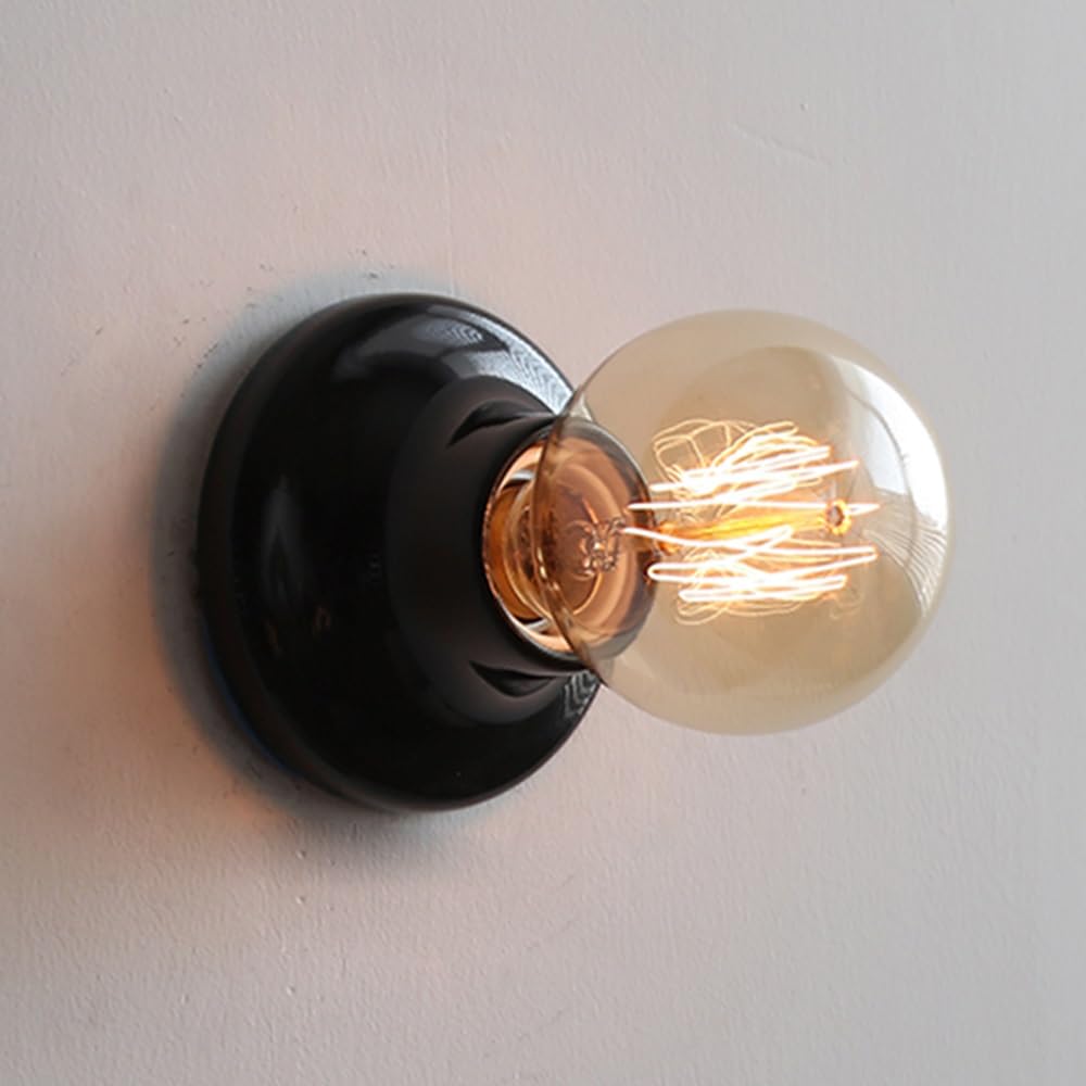 HYJAUSXB Rustic Sconces Wall Lighting 1 - Light Hardwired Farmhouse Lamp Indoor, Retro Ceramic Ciling Lamps for Hallways, Foyer, Stairwell, Barn, Loft, Bar, Garage (Black)