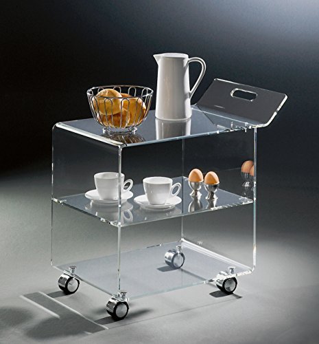 HOWE-Deko Hochwertiger Acryl-Glas Servierwagen/Teewagen mit 4 verchromten Rollen, klar, 63 x 38 cm, H 59 cm, Acryl-Glas-Stärke 8 mm Cover