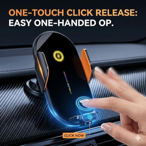 Image of GVC 66W Fast Charging Car Mount Wireless Charger | Auto-Clamp Smart Phone Holder with Infrared Sensor | Qi Wireless + Magnetic Support | Universal Car Mobile Holder for iPhone & Android