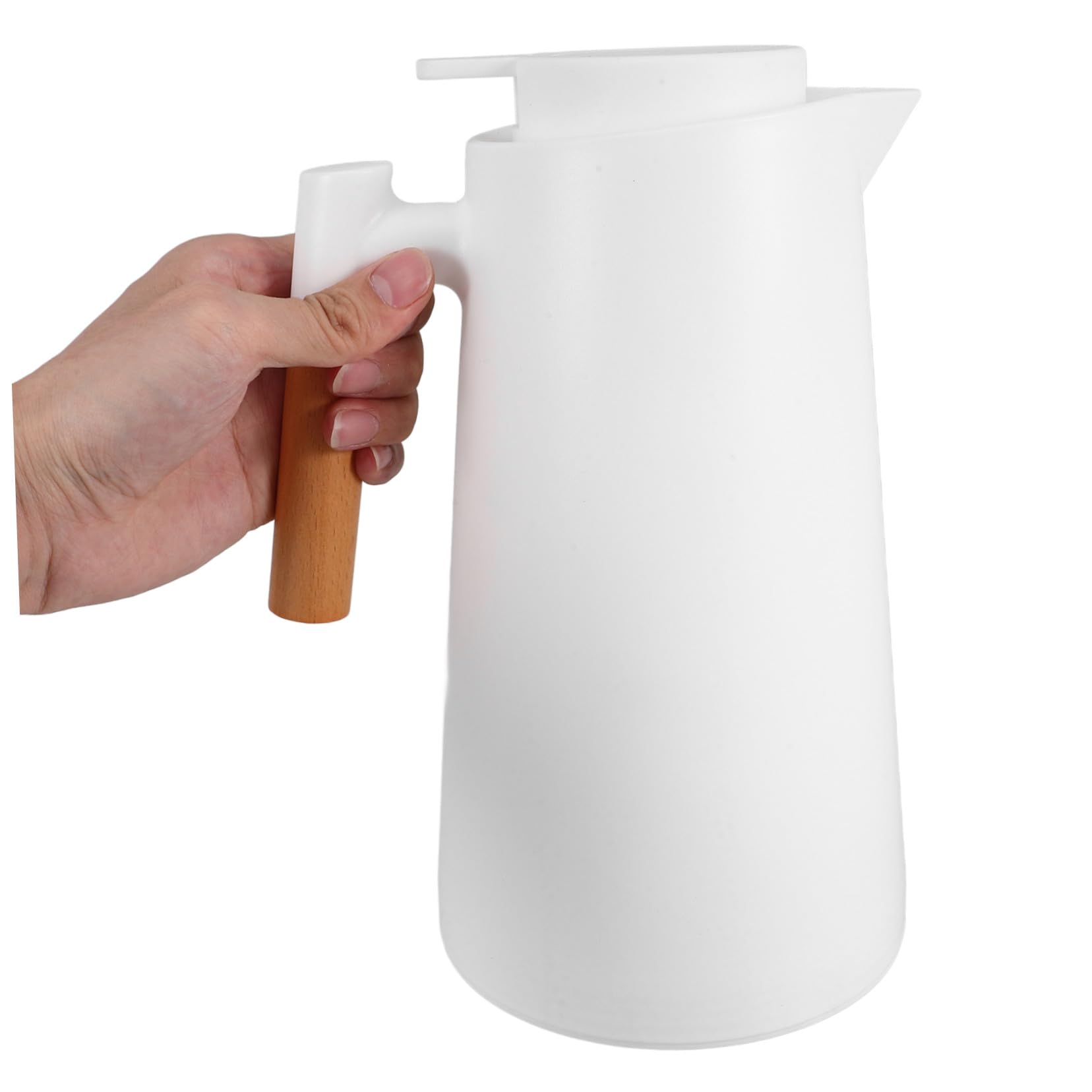 Botella Térmica de Vidrio con Aislamiento para Bebidas Calientes y Frías Pequeña Tetera Portátil para Hogar con Asa de Madera y Tapa de Fácil de Usar
