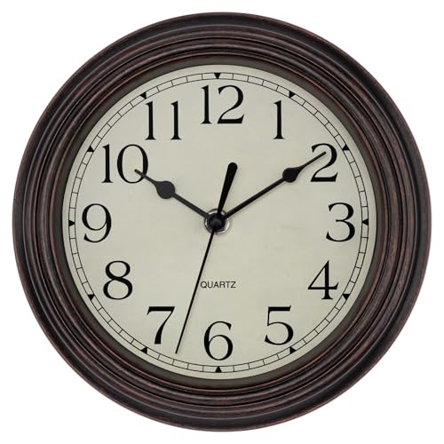 Image of Foxtop 9 Inch Wall Clock Battery Operated Silent Non-Ticking Small Classic Vintage Retro Wall Clock Decorative for Kitchen Living Room Home Office (Bronze)