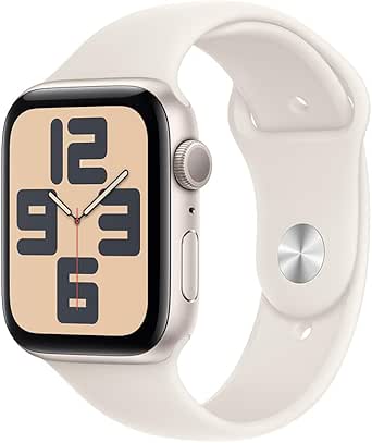 Apple Watch SE GPS • Caixa estelar de alumínio – 44 mm • Pulseira esportiva estelar – M/G