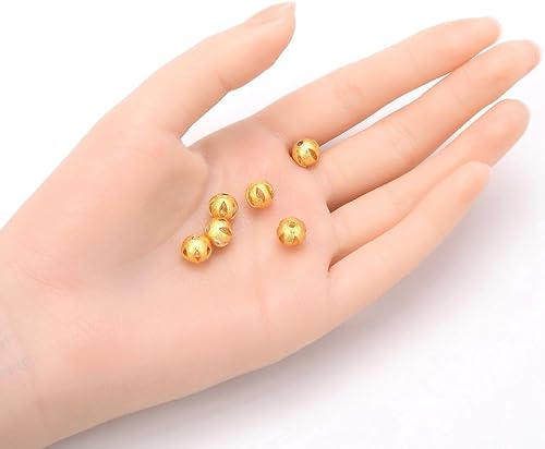 Miniatura 2 de Adabele - 100 cuentas redondas sueltas de filigrana artística resistentes al deslustre de 0.394 in, chapado en oro amarillo de 18 quilates,