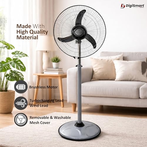 Image of DIGISMART High Speed 2400 RPM Mark-1 (16 Inches) 400 MM Bullet Fan /Pedestal Fan /Farrata Fan With Adjustable Height with X-Flow Technology come with 1 Year Manufactured Warranty (Grey)