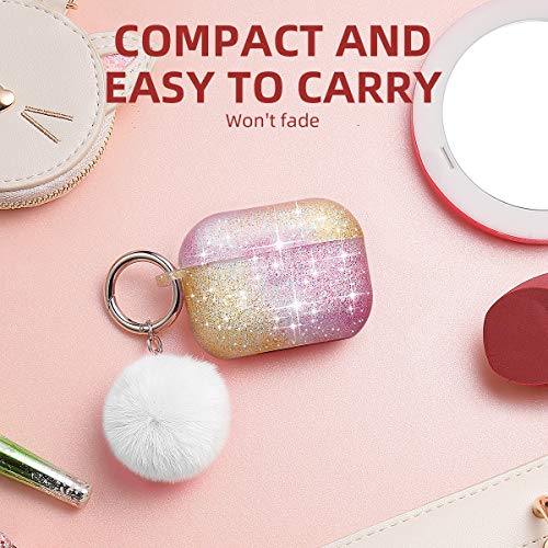 Airpods Pro Case, Dmmg Airpods Case Cover Silicone Skin, Airpods Protective Cute Bling Glitter Case With Fluff Ball Keychain, Scratch Proof And Drop Proof For Apple Airpods Pro (Rainbow) #TOP4