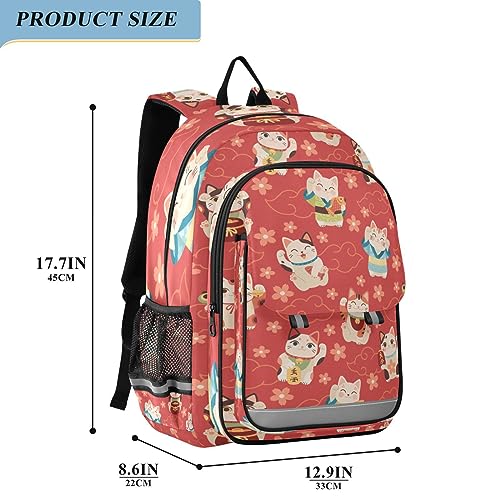 Joisal Japanese Lucky Cats Pattern Girl Backpack Waterproof Lightweight Durable Kids Laptop Backpack2