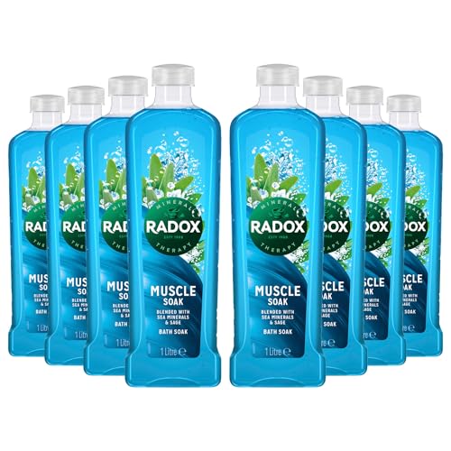 Radox Mineral Therapy Bath Soak with Nature Inspired Unique Blend of Herbs for Men and Women pH Skin Neutrally Blended for All Skin Types Body Cleanser, 1 Litre (8 Pack, Muscle Soak)