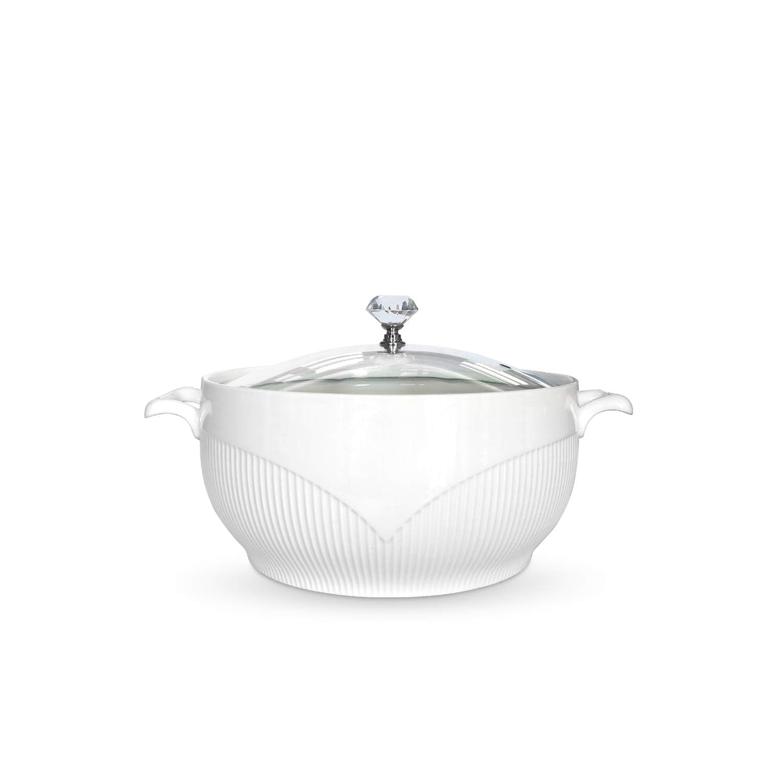 Terrine en céramique pour soupe avec couvercle, capacité de 2,5 L, bols à soupe avec poignée pour soupe ou ragoûts, passe au four, au micro-ondes et au lave-vaisselle, Blanc