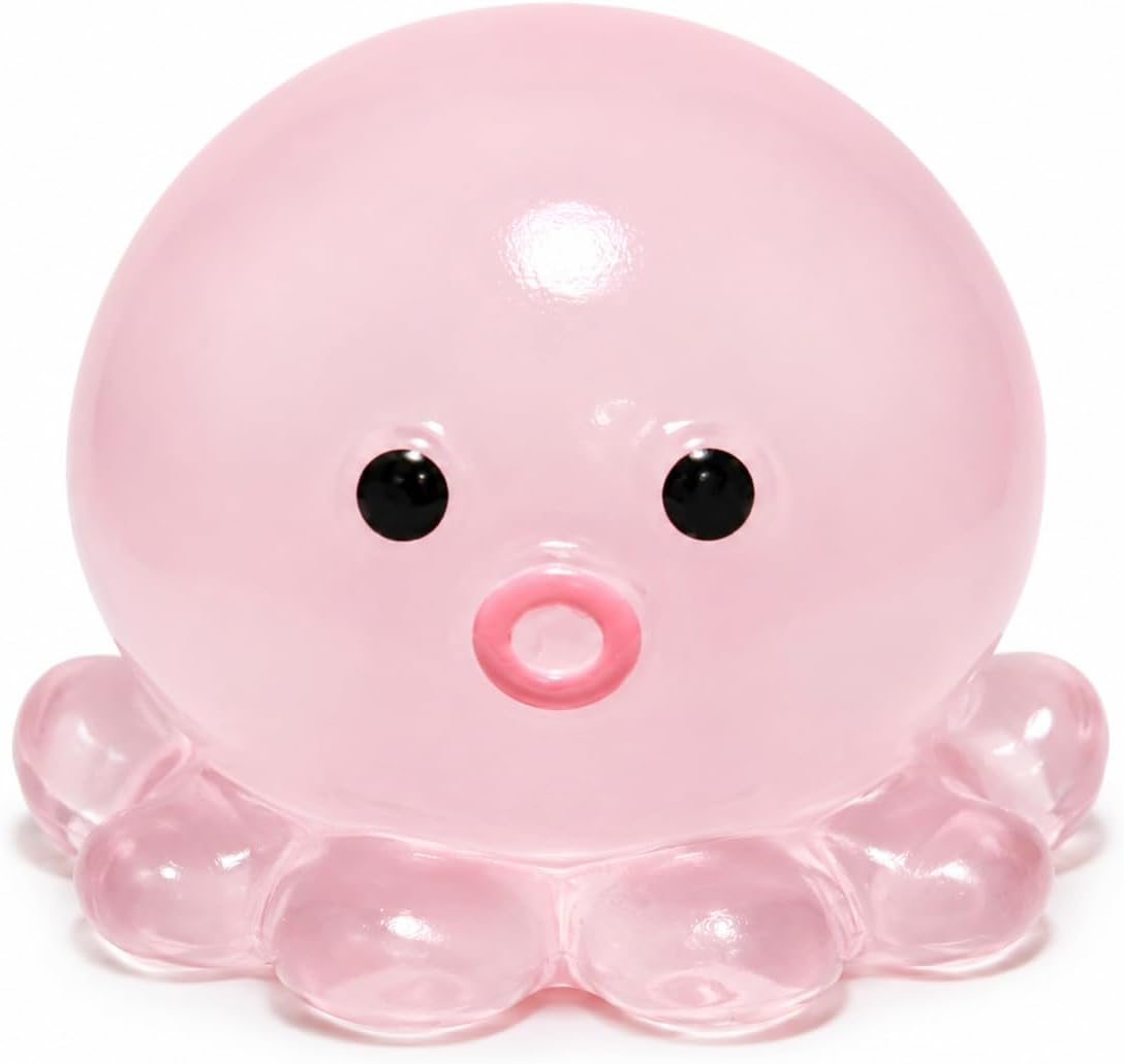 Crystal Sequin Octopus Taba Squishy for Adults | Pink Slow Rising Squeeze Fidget Stress Relief Toy, Kawaii Desk Collectible & Novelty Gift (Pink)
