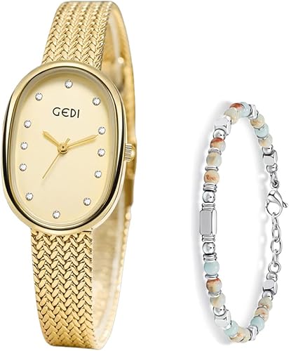 Reloj de oro para mujer con esfera de diamante artificial, pulsera de acero inoxidable, movimiento de cuarzo, resistente al agua para la oficina