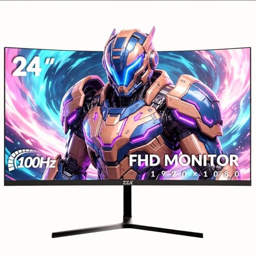 Image of ZZA 24 Inch Curved Gaming Monitor, FHD 1080P 100Hz, 120% sRGB Color Gamut, Ultra-Thin Bezels, Eye Care Blue Light Filter for Home Office