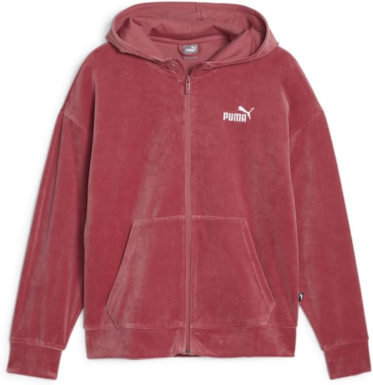 PUMA Womens Essentials Elevated Velour Hoodie Athletic Outerwear Casual - Red