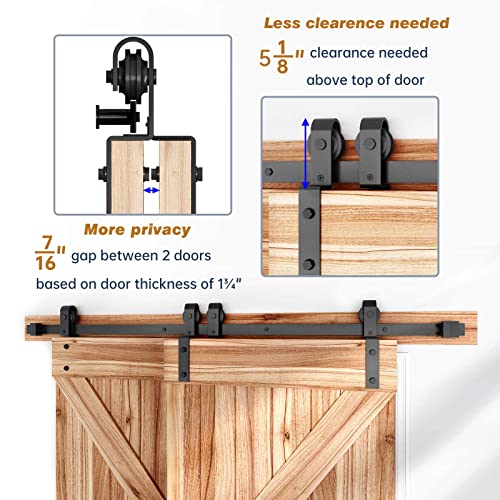 Easelife 6Ft Bypass Double Sliding Barn Door Hardware Kit,Single Track,Heavy Duty,Slide Smoothly Quietly,Easy Install (6Ft Track Kit For Double 41" Wide Door) #TOP2