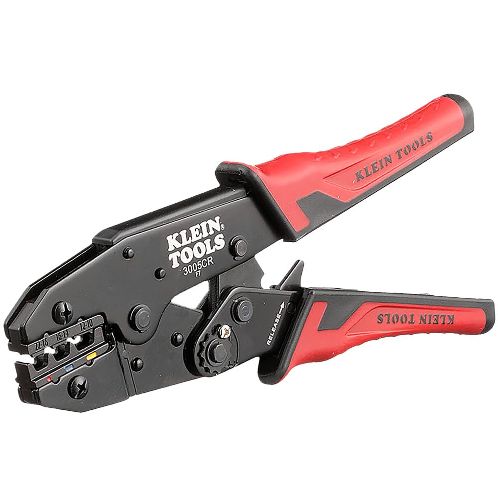 Klein Tools 3005CR - Crimpadora de cables con terminal aislado de trinquete para cable y cable de cobre de 10 a 22 AWG