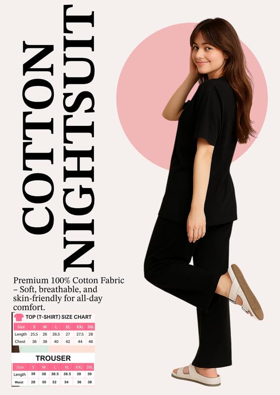 Image of My Swag Womens Cotton Night Suit | T-Shirt and Lower | Summer and Winter Sleepwear