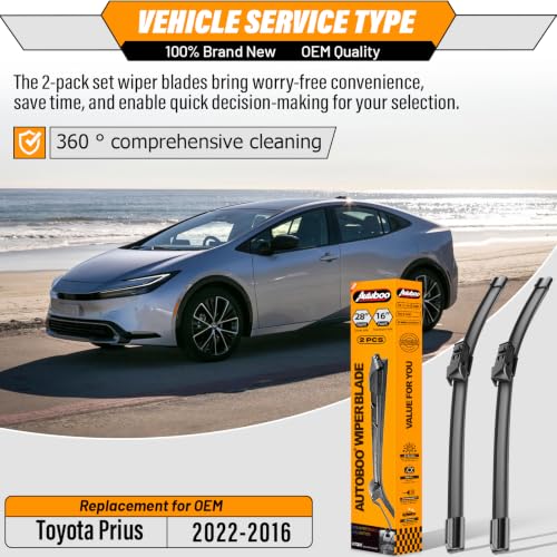 Image of AUTOBOO Windshield Wiper Blade Replacement for Toyota Prius 2016-2022 | Fits Prius 2016-2022, 28 inch+16 inch front windshield wiper blades, 2-pack, OEM quality, all-season performance