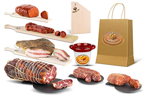 Moretti® | Pacco Salumi Artigianali | Degustazione Salumi | Idea regalo Natale o Pasqua | Prodotti Tipici Calabresi | Varie Combinazioni | Accessori In Omaggio(Kit Medio