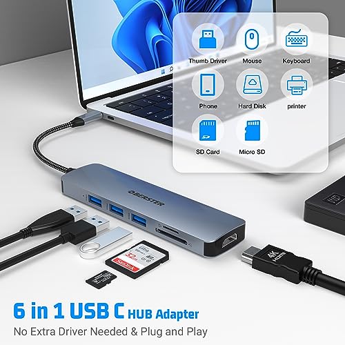 OBERSTER USB C Hub, 6 in 1 USB C to USB Adapter, USB C Multiport Dongle with 4K HDMI, 3 x USB 3.0 - Image 3